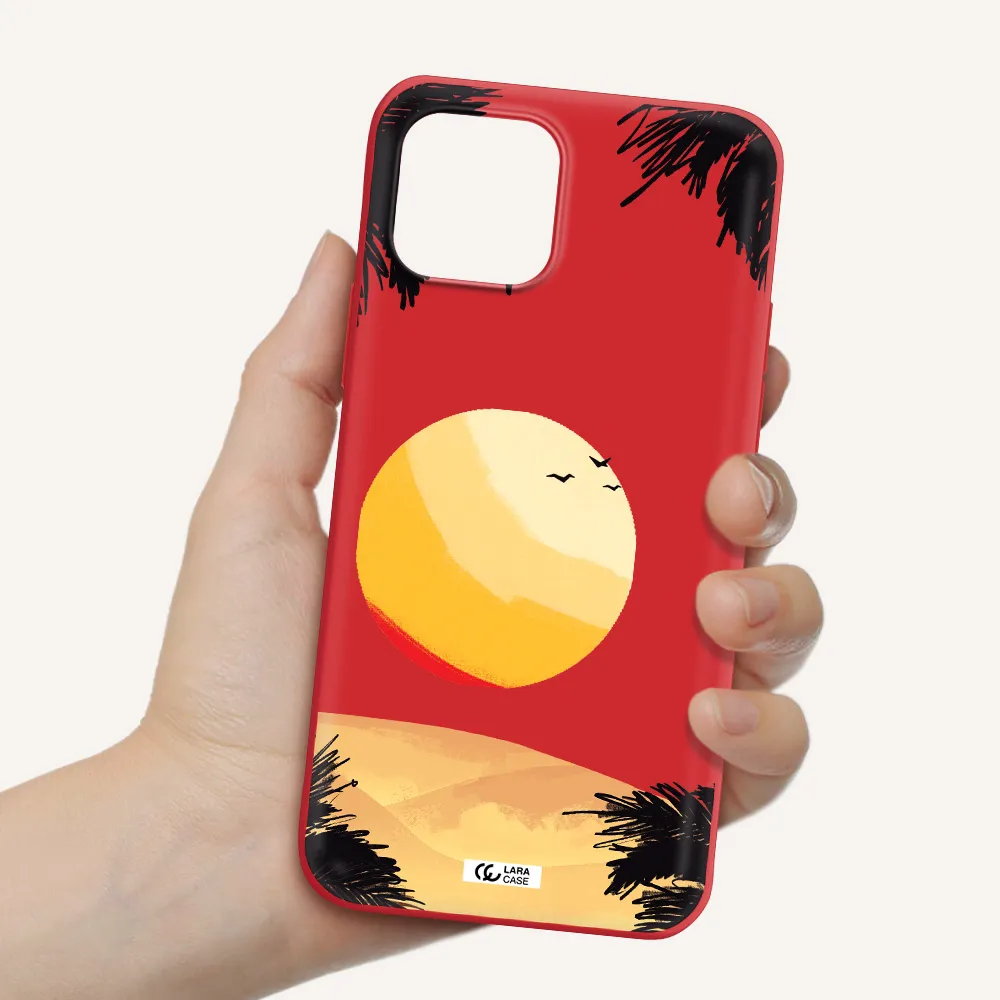 Sunset On The Beach Apple iPhone 12 mini Silicone Imperial Red Case