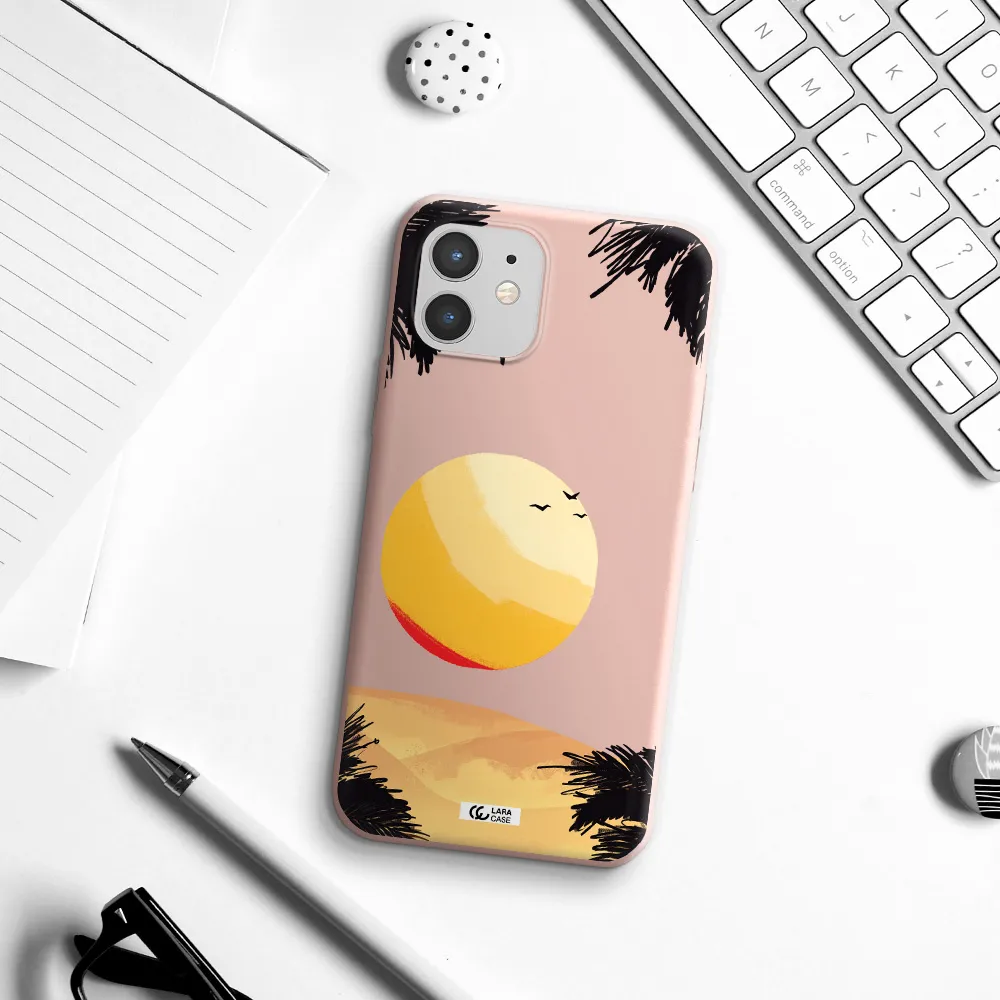 Sunset On The Beach Apple iPhone 12 mini Silicone pastel pink Case