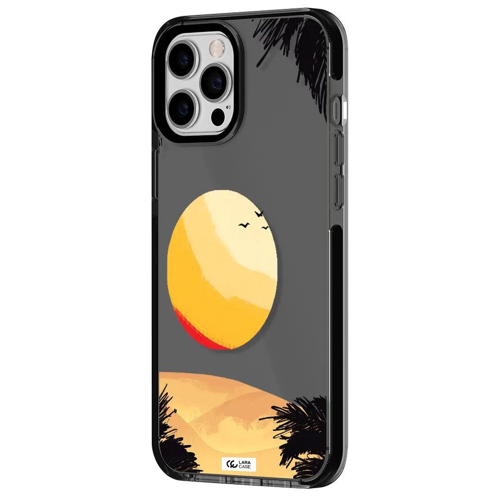 Sunset On The Beach Apple iPhone 12 pro max impact Smoke Black Case