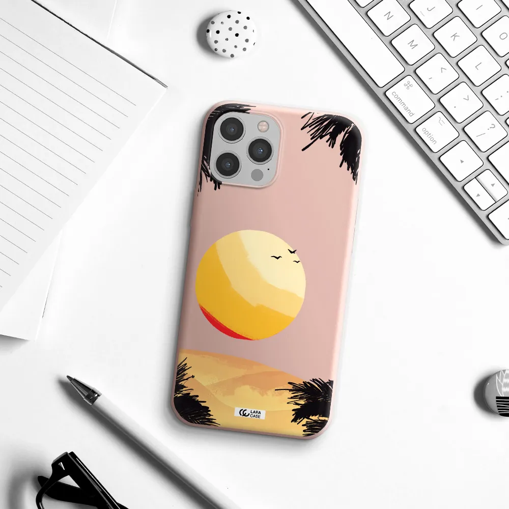 Sunset On The Beach Apple iPhone 12 pro max Silicone pastel pink Case