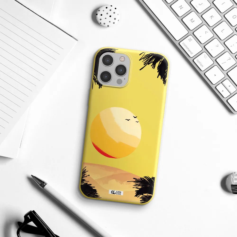 Sunset On The Beach Apple iPhone 12 pro Silicone canary yellow Case