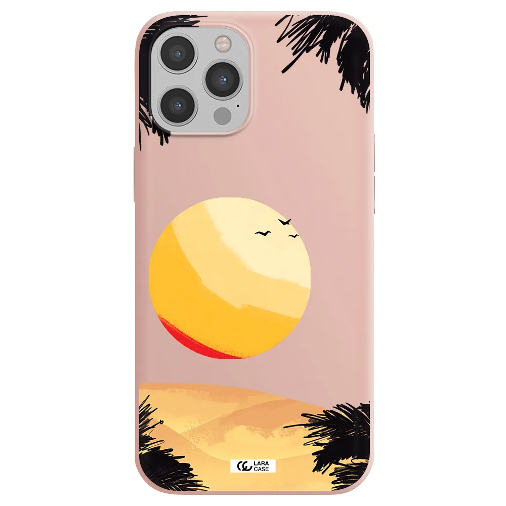 Sunset On The Beach Apple iPhone 12 pro Silicone pastel pink Case