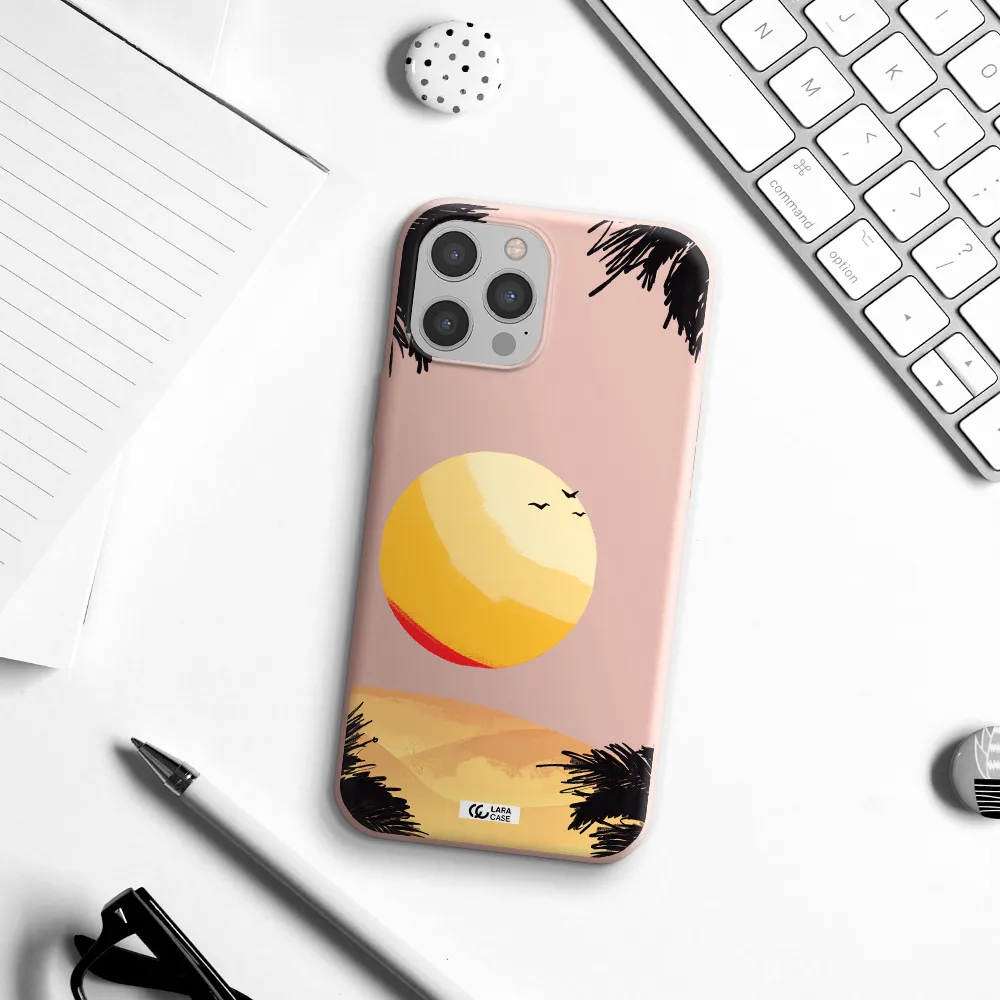 Sunset On The Beach Apple iPhone 12 pro Silicone pastel pink Case