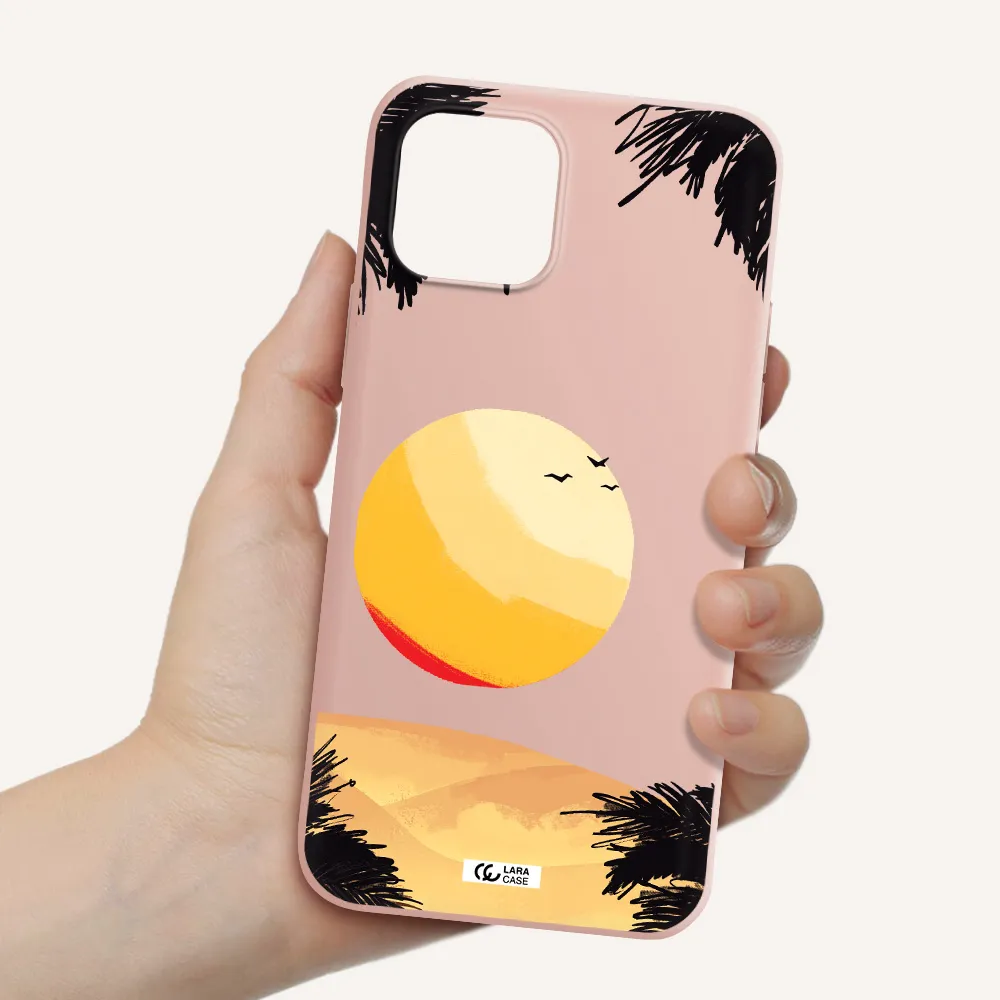 Sunset On The Beach Apple iPhone 12 Silicone pastel pink Case