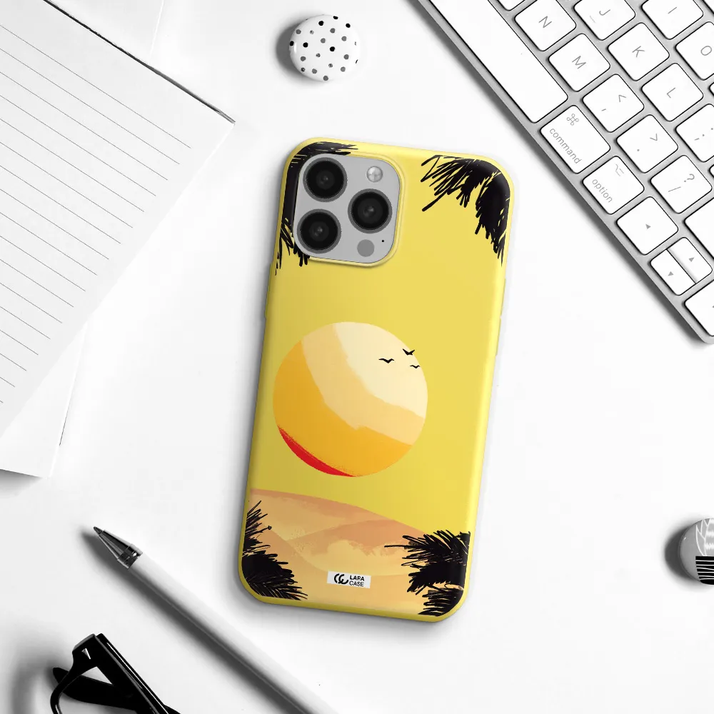 Sunset On The Beach Apple iPhone 13 Pro Max Silicone canary yellow Case