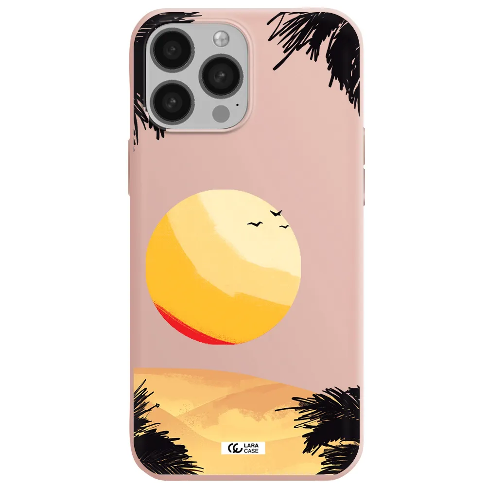 Sunset On The Beach Apple iPhone 13 Pro Max Silicone pastel pink Case