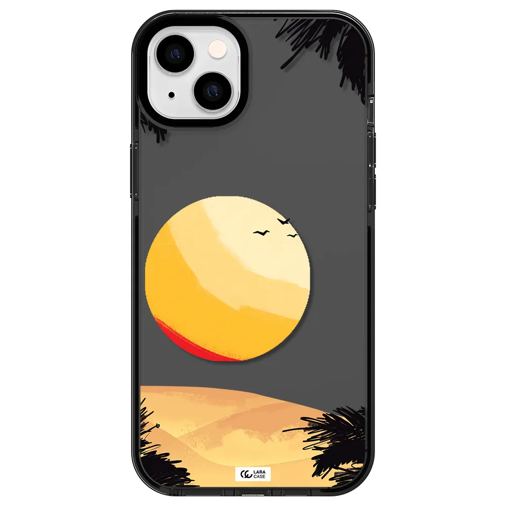 Sunset On The Beach Apple iPhone 14 plus impact Smoke Black Case