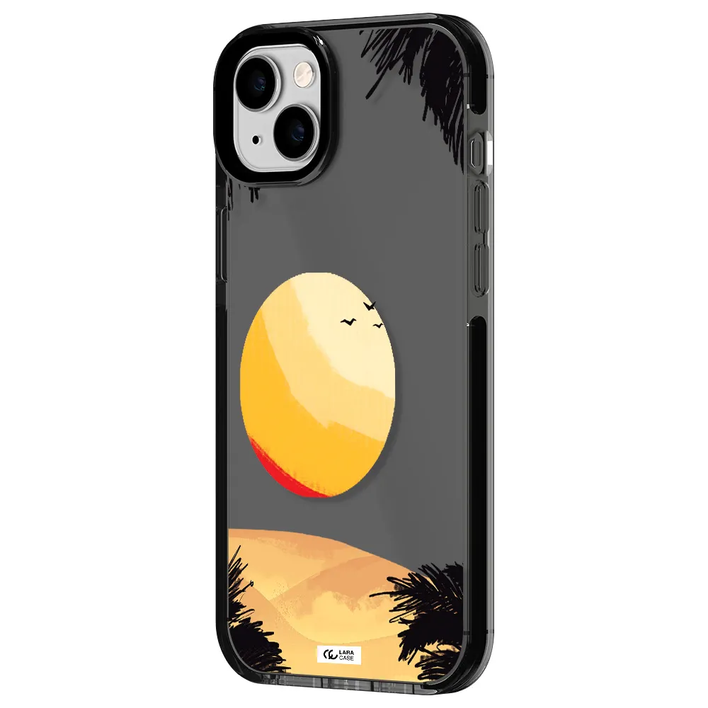 Sunset On The Beach Apple iPhone 14 plus impact Smoke Black Case