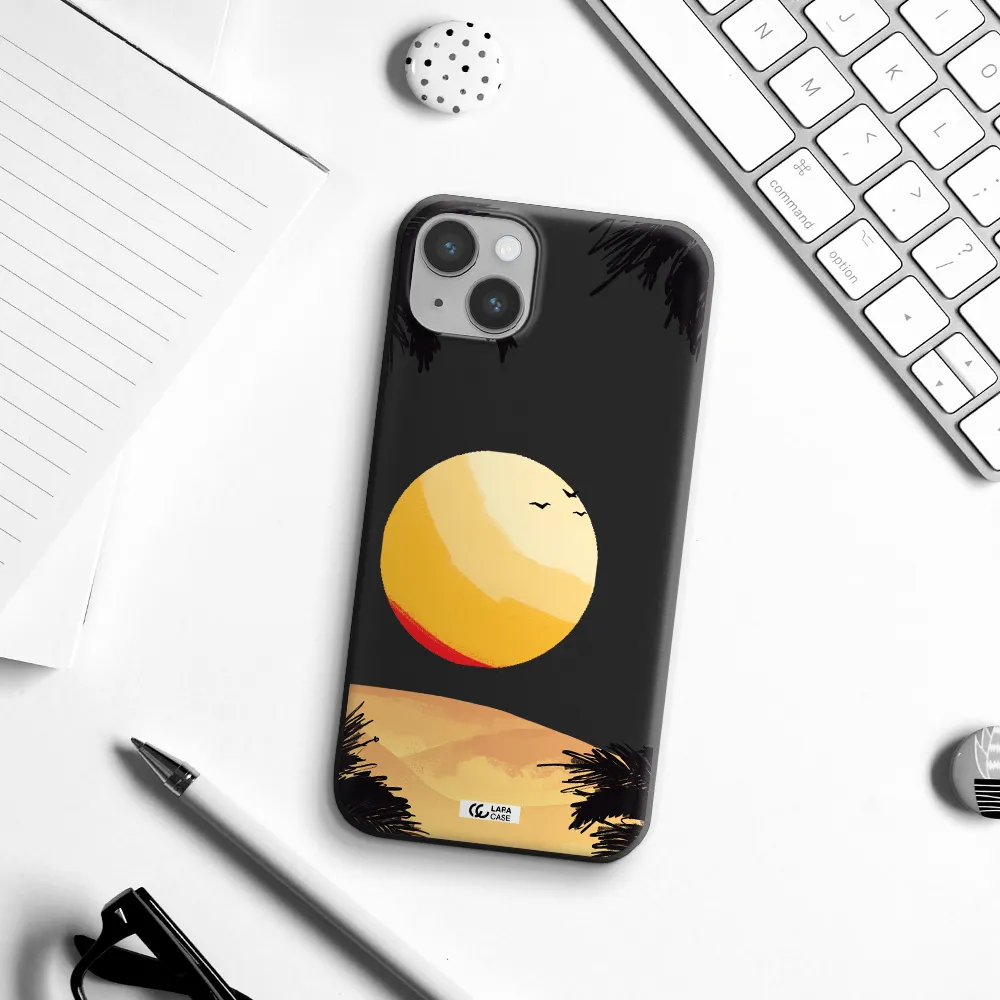 Sunset On The Beach Apple iPhone 14 plus Silicone black Case