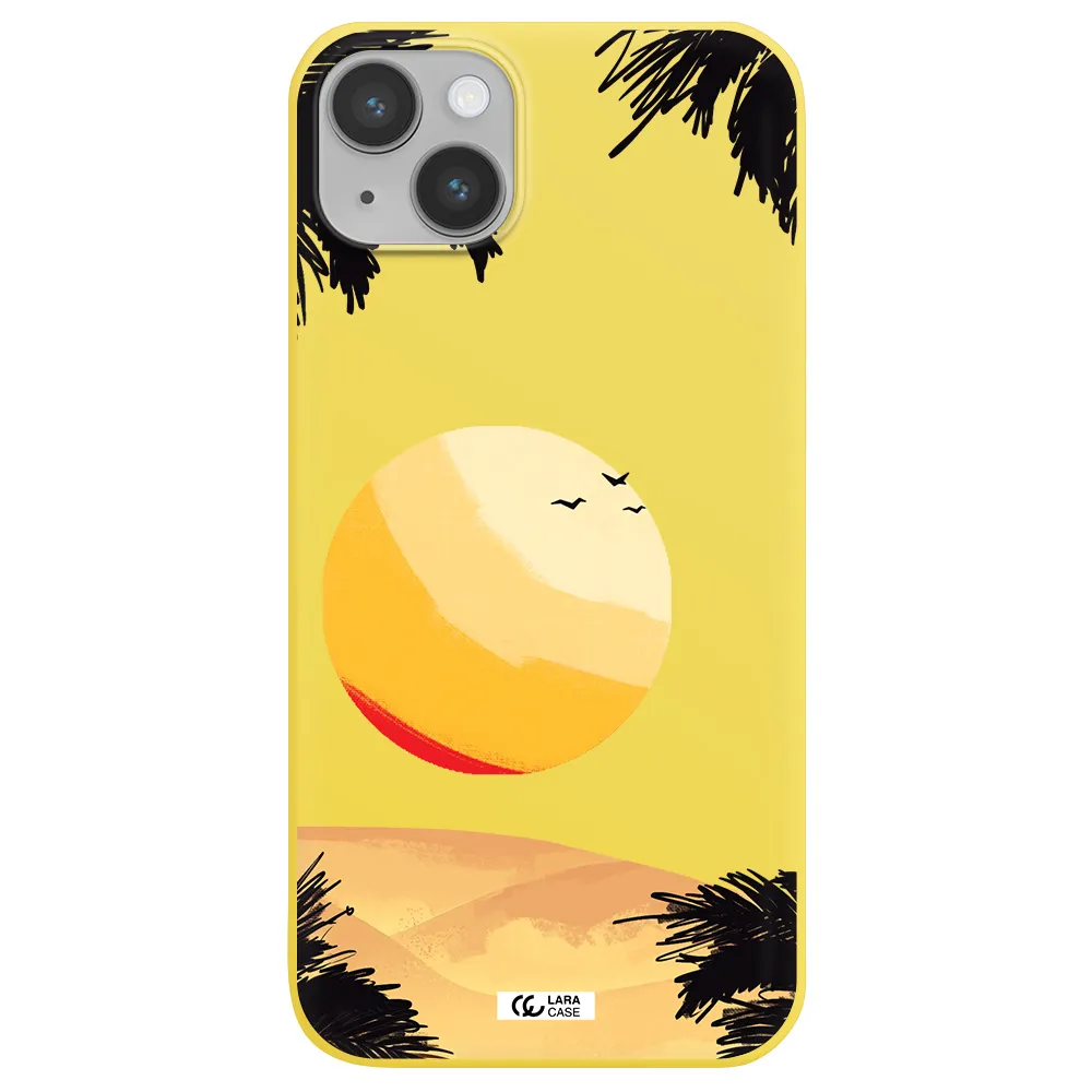 Sunset On The Beach Apple iPhone 14 plus Silicone canary yellow Case
