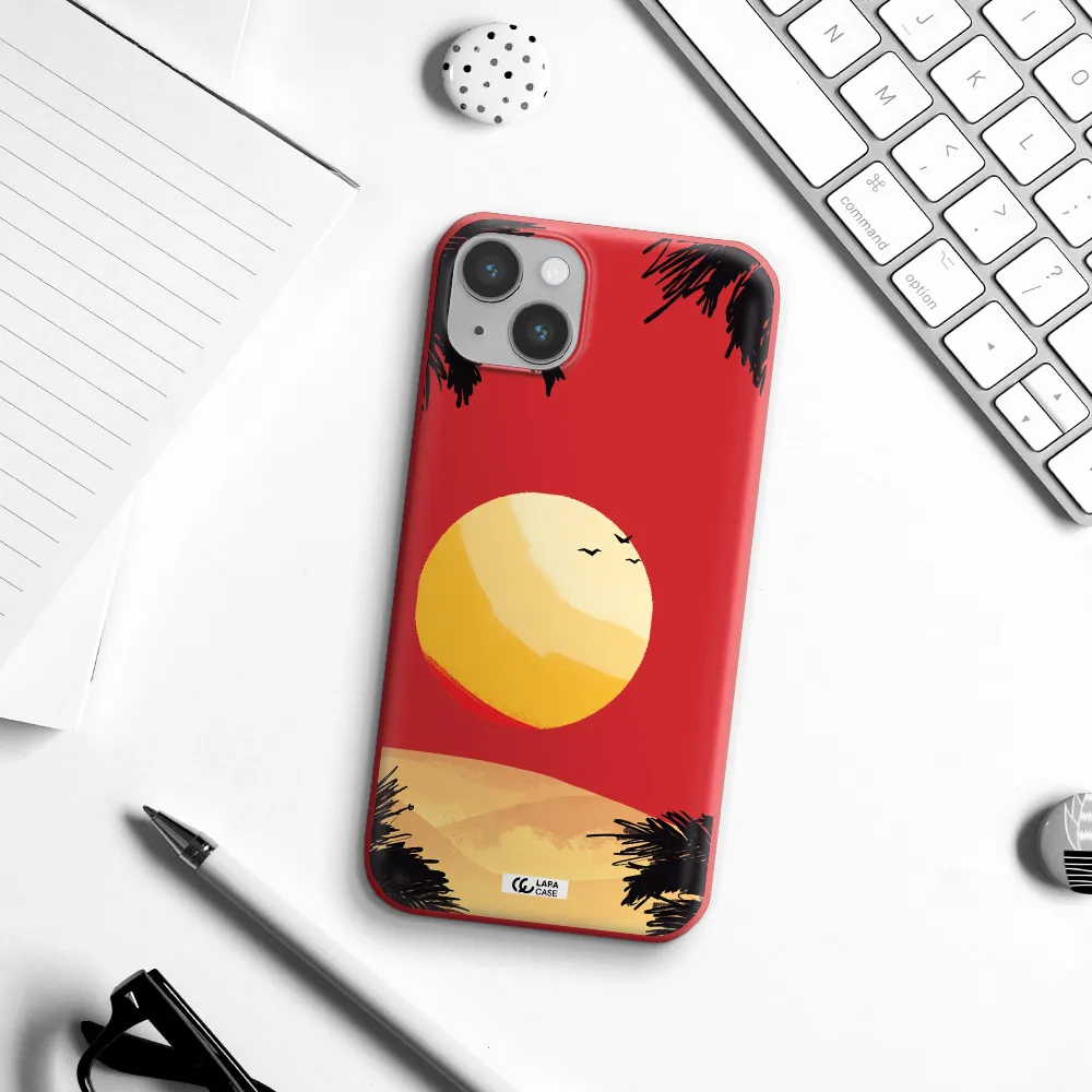Sunset On The Beach Apple iPhone 14 plus Silicone Imperial Red Case