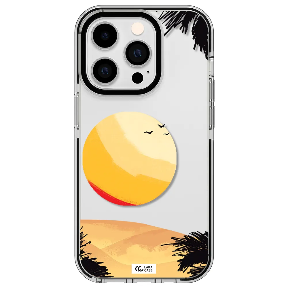Sunset On The Beach Apple iPhone 14 pro impact black border Case