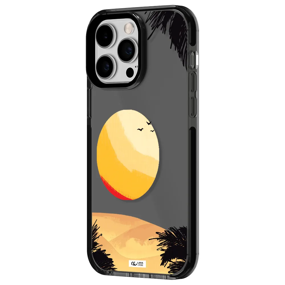 Sunset On The Beach Apple iPhone 14 pro max impact Smoke Black Case