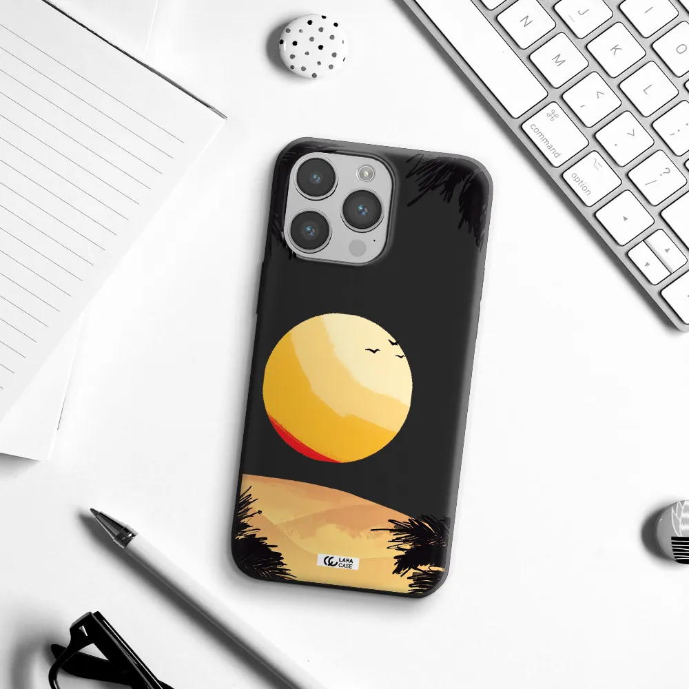 Sunset On The Beach Apple iPhone 14 pro Silicone black Case