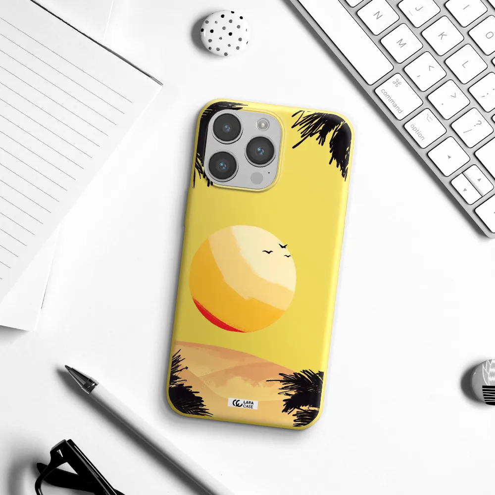 Sunset On The Beach Apple iPhone 14 pro Silicone canary yellow Case