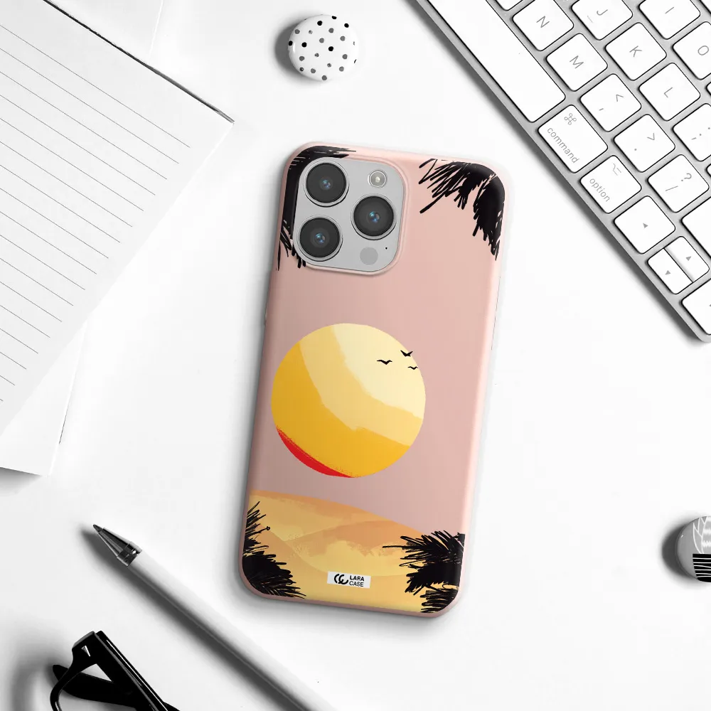 Sunset On The Beach Apple iPhone 14 pro Silicone pastel pink Case