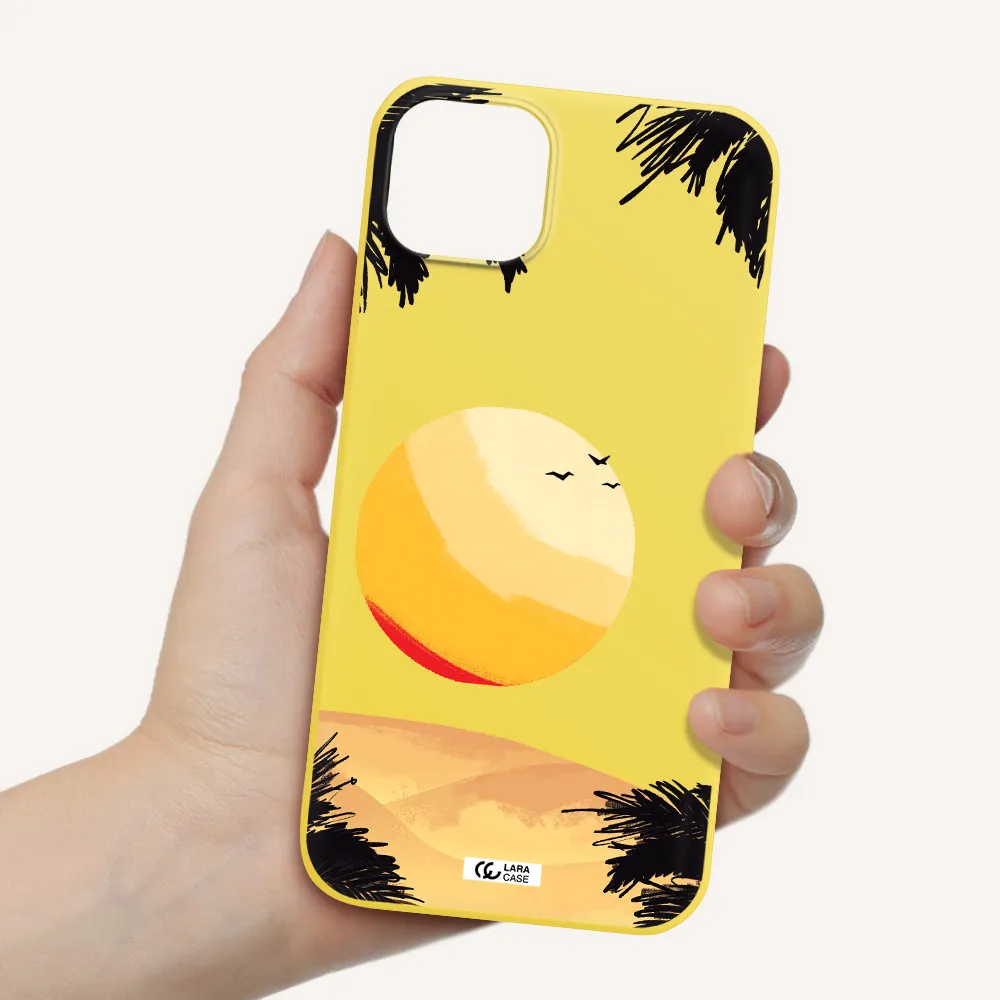 Sunset On The Beach Apple iPhone 14 Silicone canary yellow Case