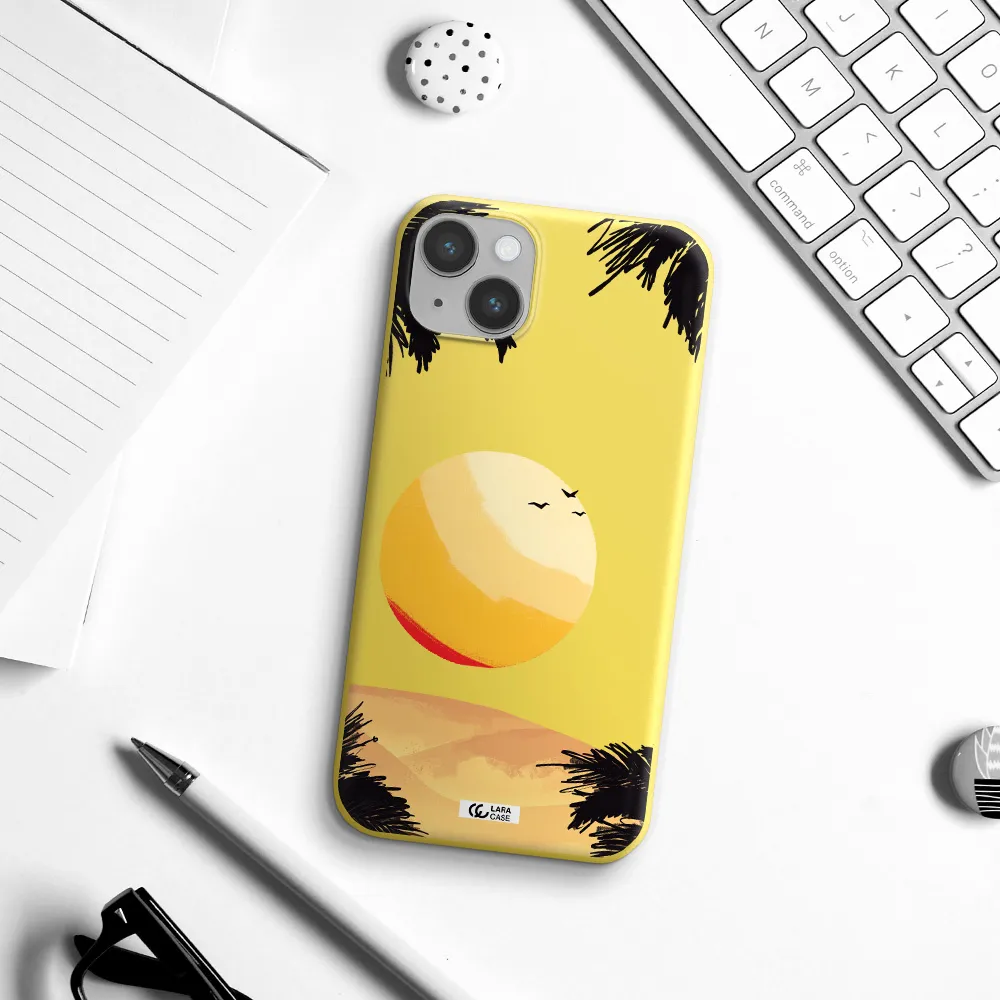 Sunset On The Beach Apple iPhone 14 Silicone canary yellow Case