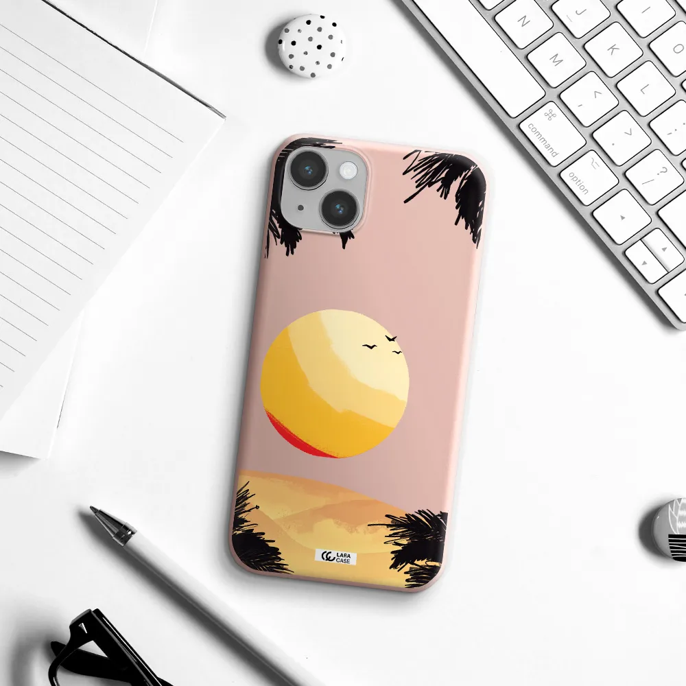 Sunset On The Beach Apple iPhone 14 Silicone pastel pink Case