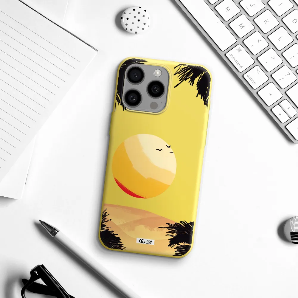 Sunset On The Beach Apple Iphone 15 Pro max Silicone canary yellow Case