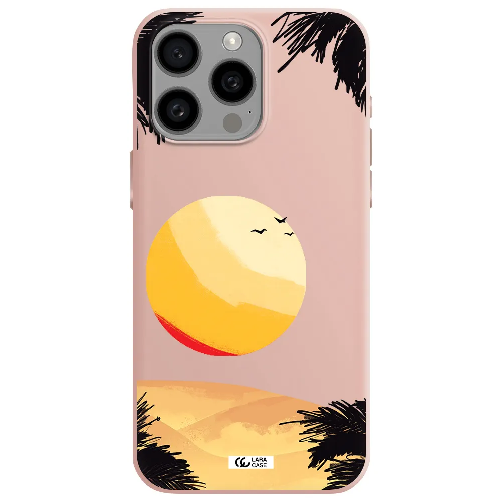 Sunset On The Beach Apple Iphone 15 Pro max Silicone pastel pink Case