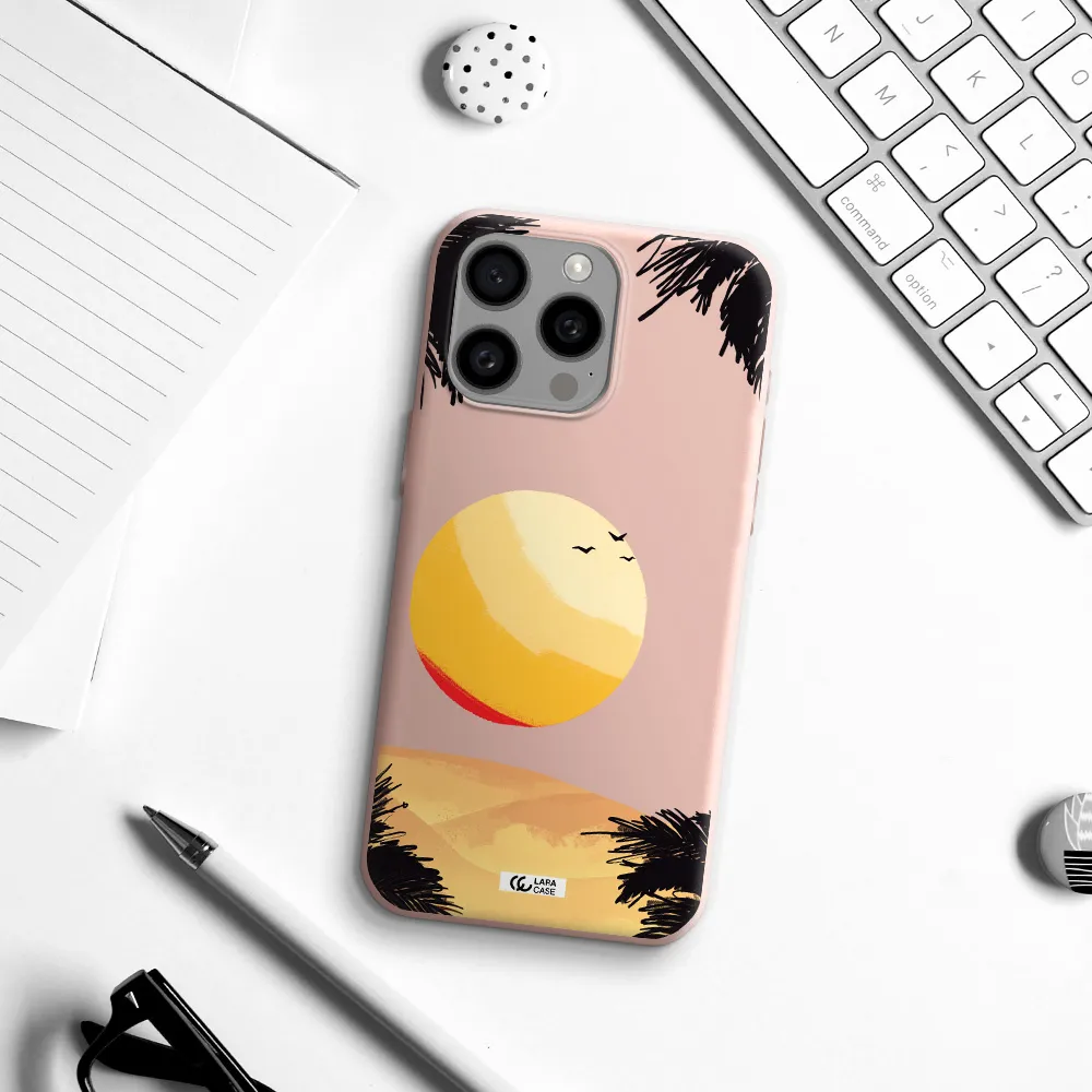 Sunset On The Beach Apple Iphone 15 Pro max Silicone pastel pink Case