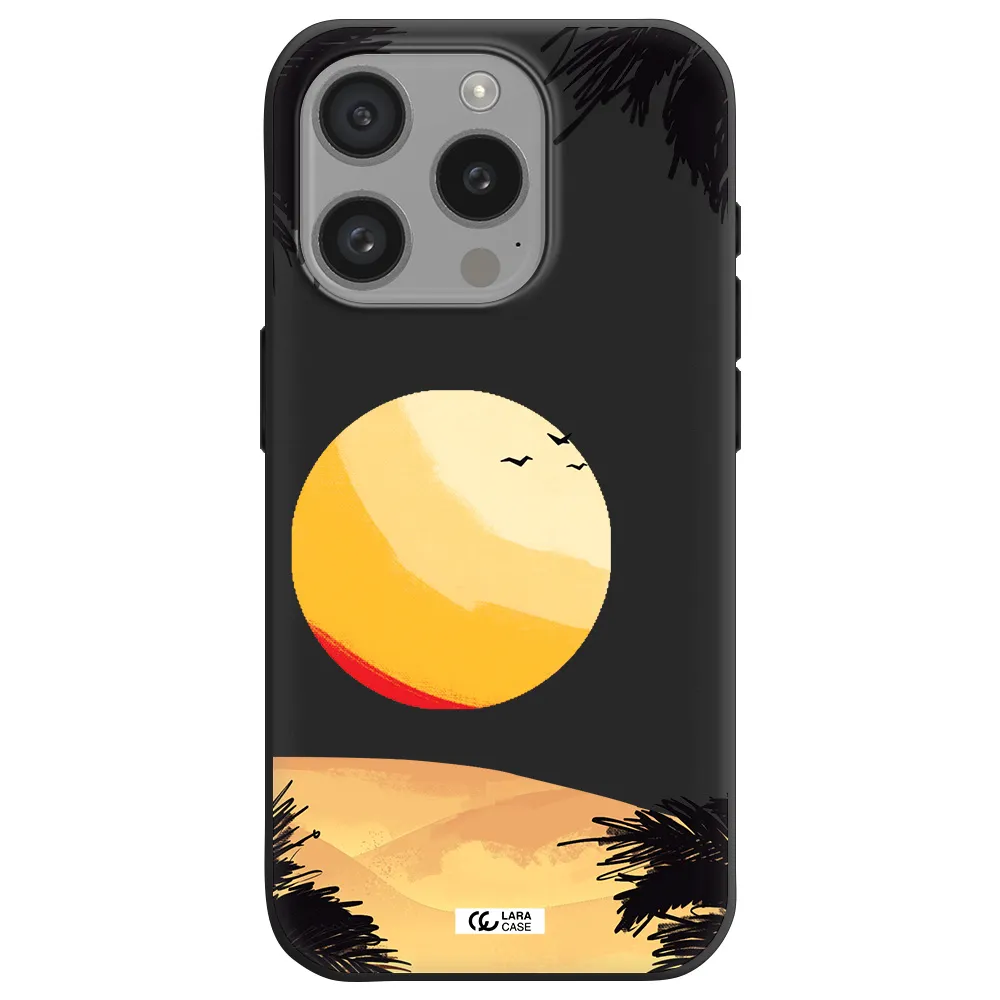 Sunset On The Beach Apple Iphone 15 Pro Silicone Black Case