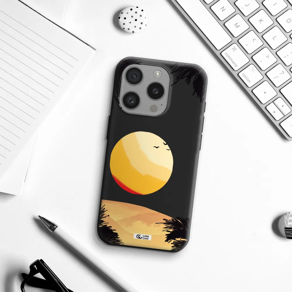Sunset On The Beach Apple Iphone 15 Pro Silicone Black Case