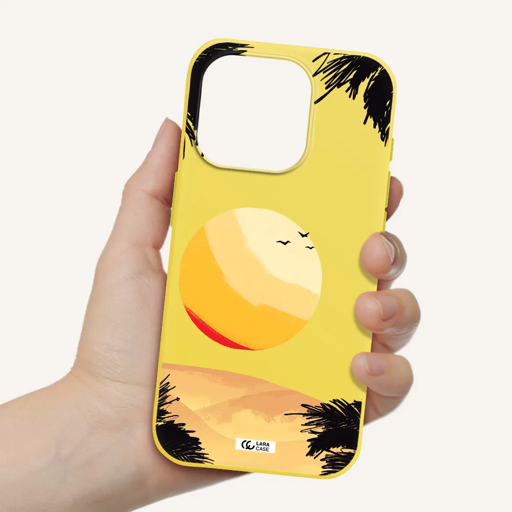 Sunset On The Beach Apple Iphone 15 Pro Silicone Canary Yellow Case