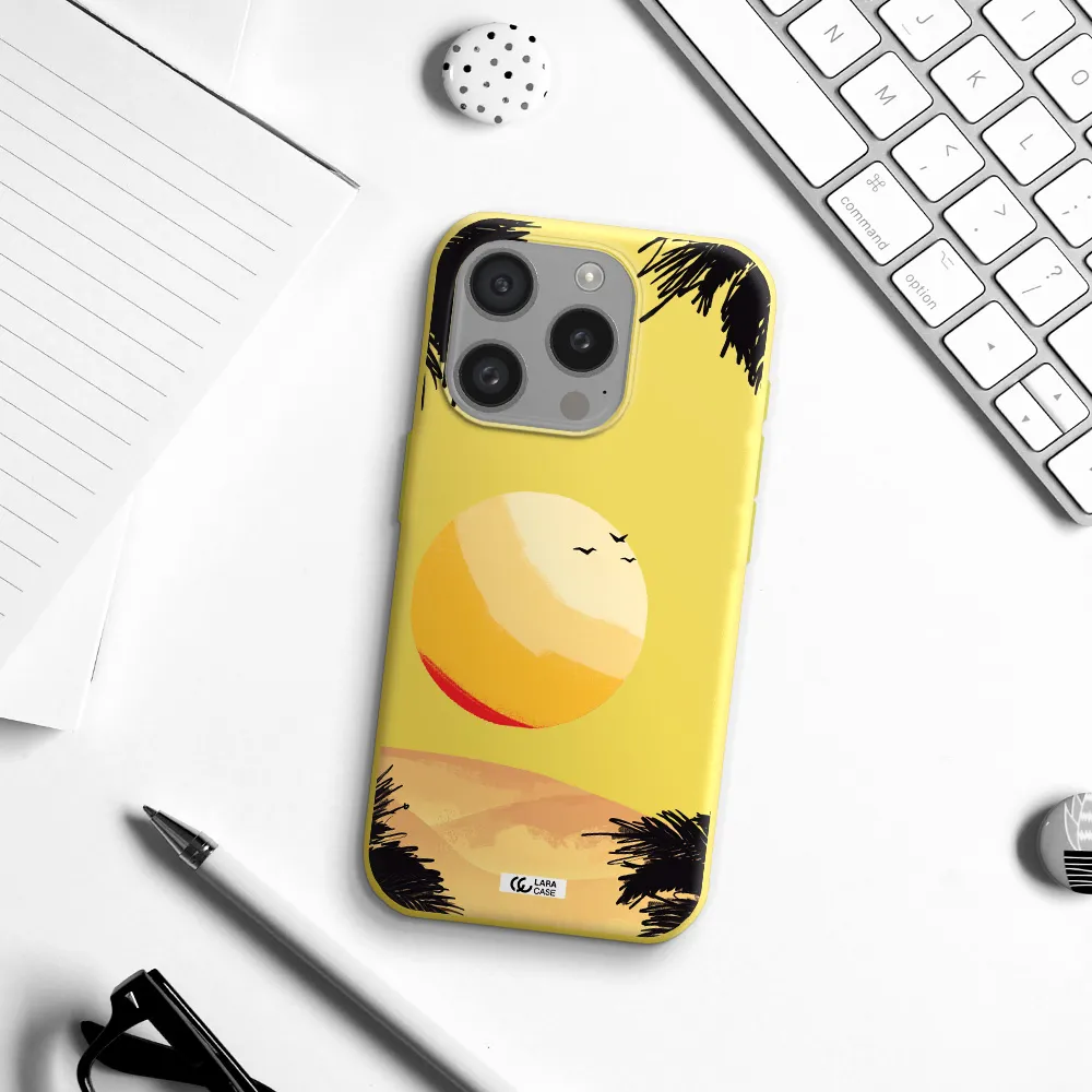 Sunset On The Beach Apple Iphone 15 Pro Silicone Canary Yellow Case