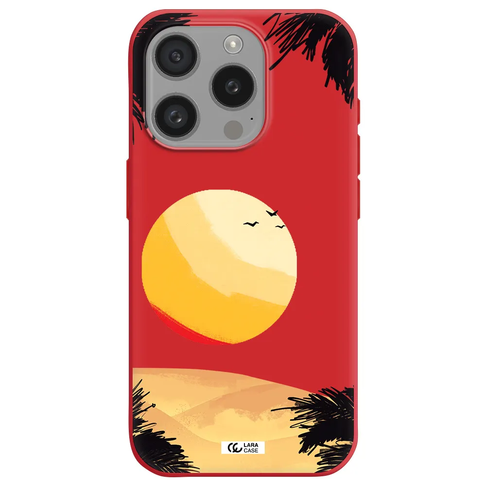 Sunset On The Beach Apple Iphone 15 Pro Silicone Imperial Red Case