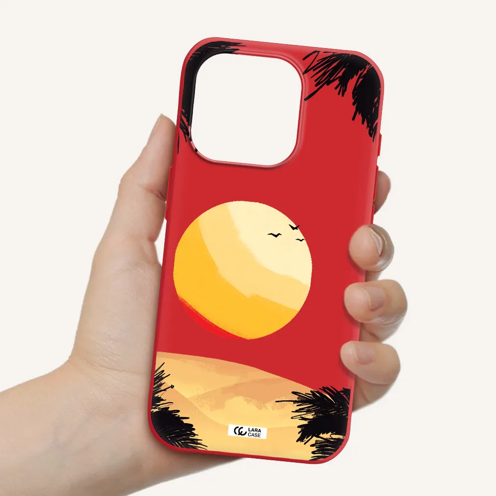 Sunset On The Beach Apple Iphone 15 Pro Silicone Imperial Red Case