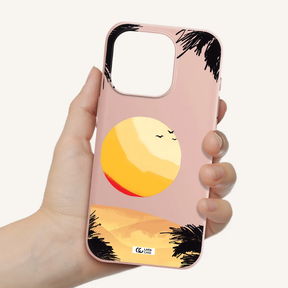 Sunset On The Beach Apple Iphone 15 Pro Silicone Pastel Pink Case