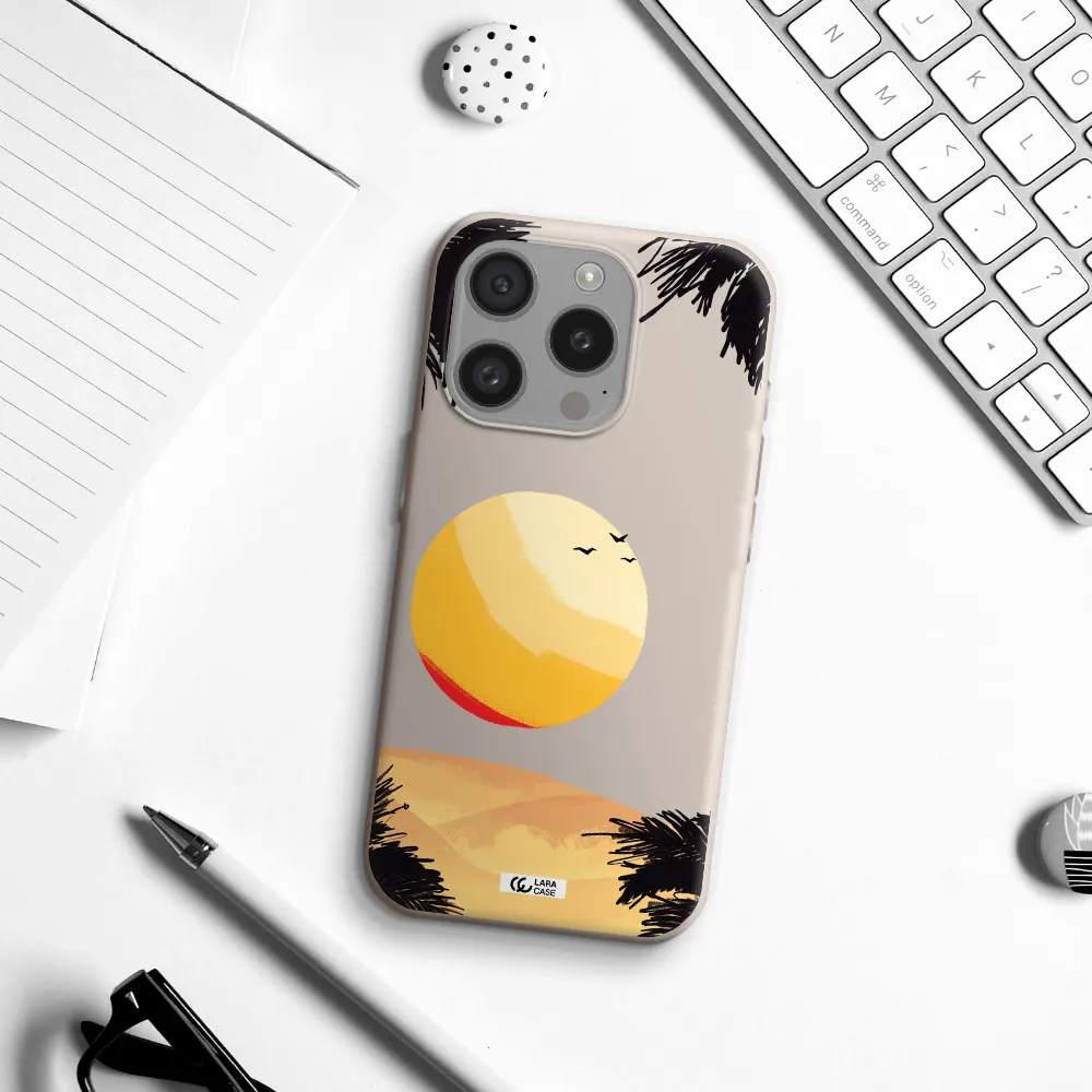 Sunset On The Beach Apple Iphone 15 Pro Silicone Stone Case