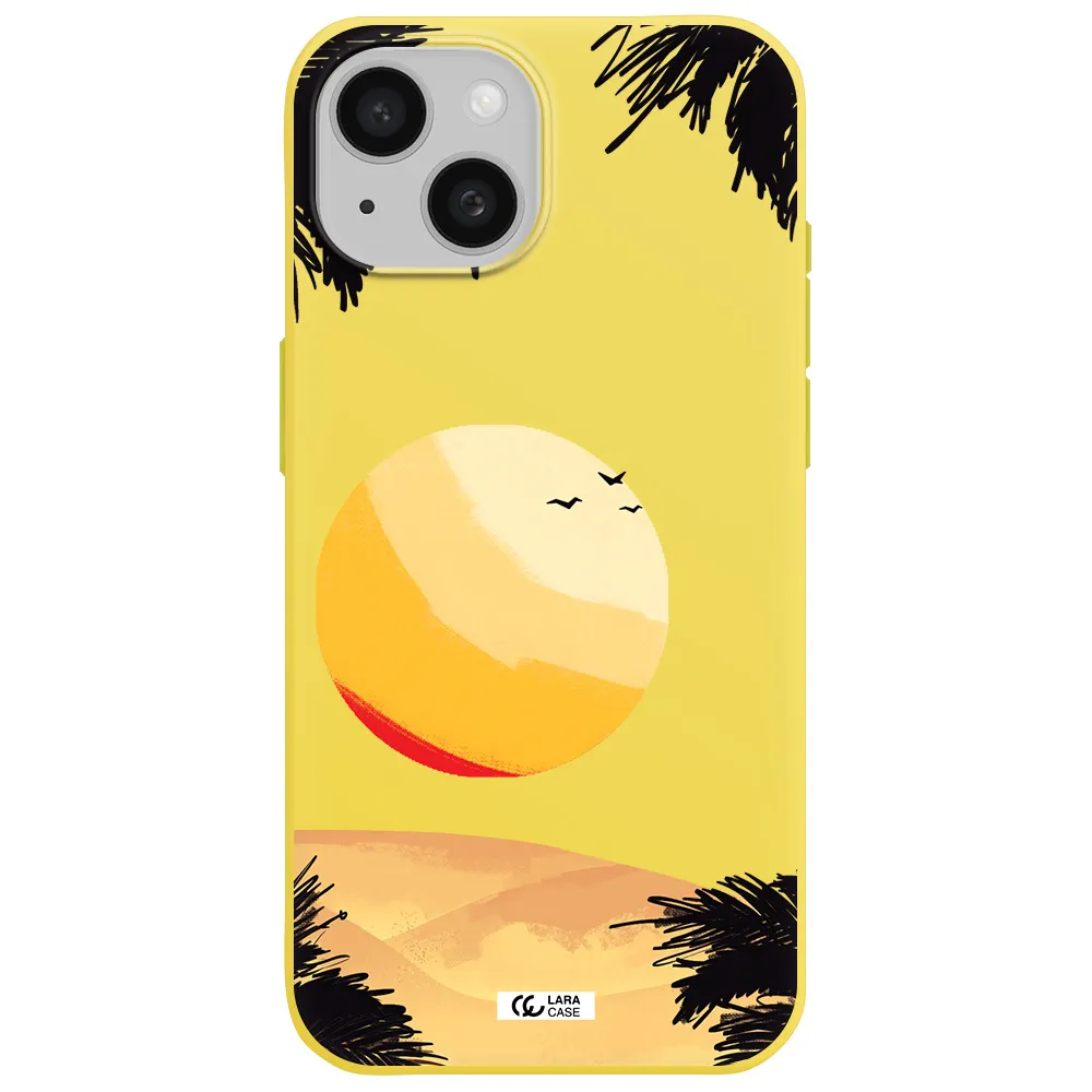 Sunset On The Beach Apple iPhone 15 Silicone canary yellow Case