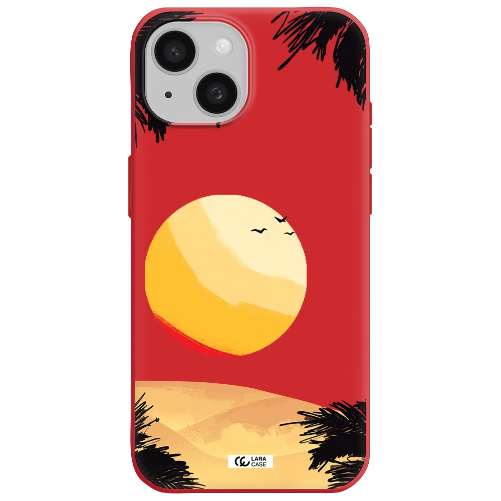 Sunset On The Beach Apple Iphone 15 Silicone Imperial Red Case