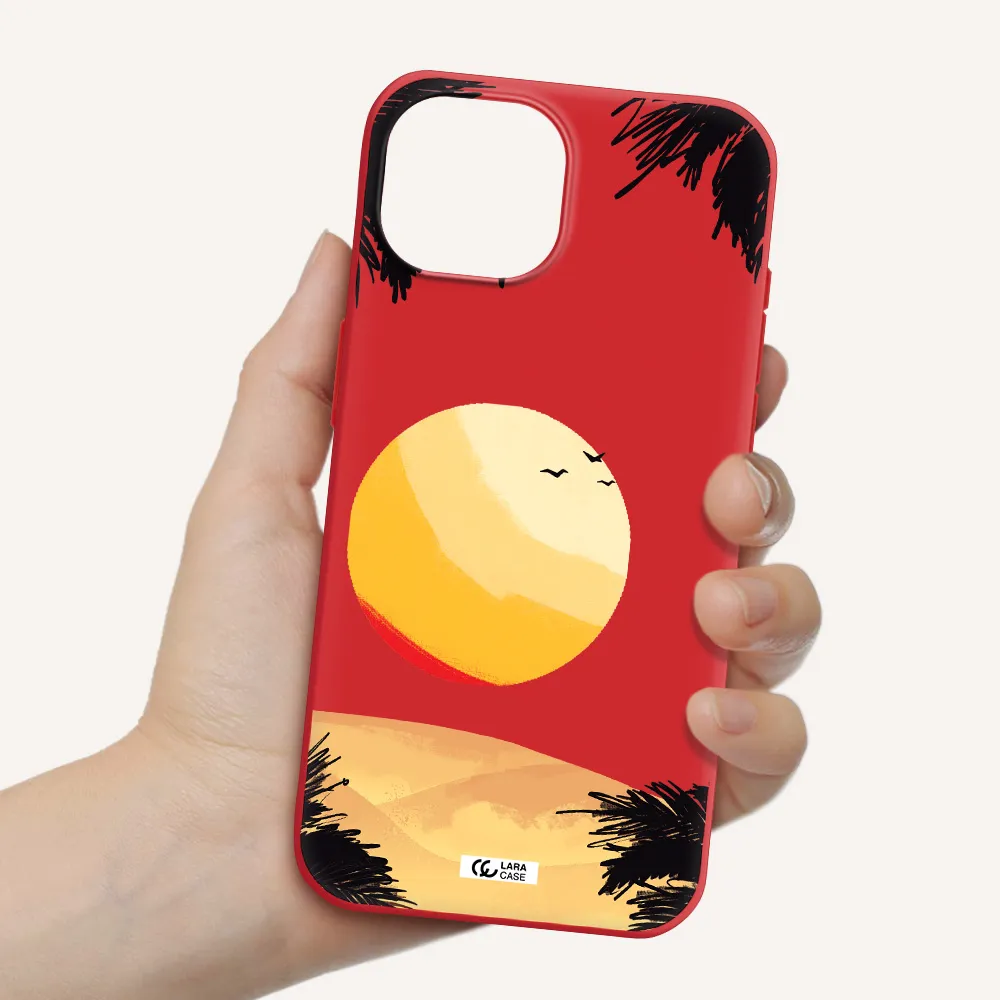 Sunset On The Beach Apple Iphone 15 Silicone Imperial Red Case