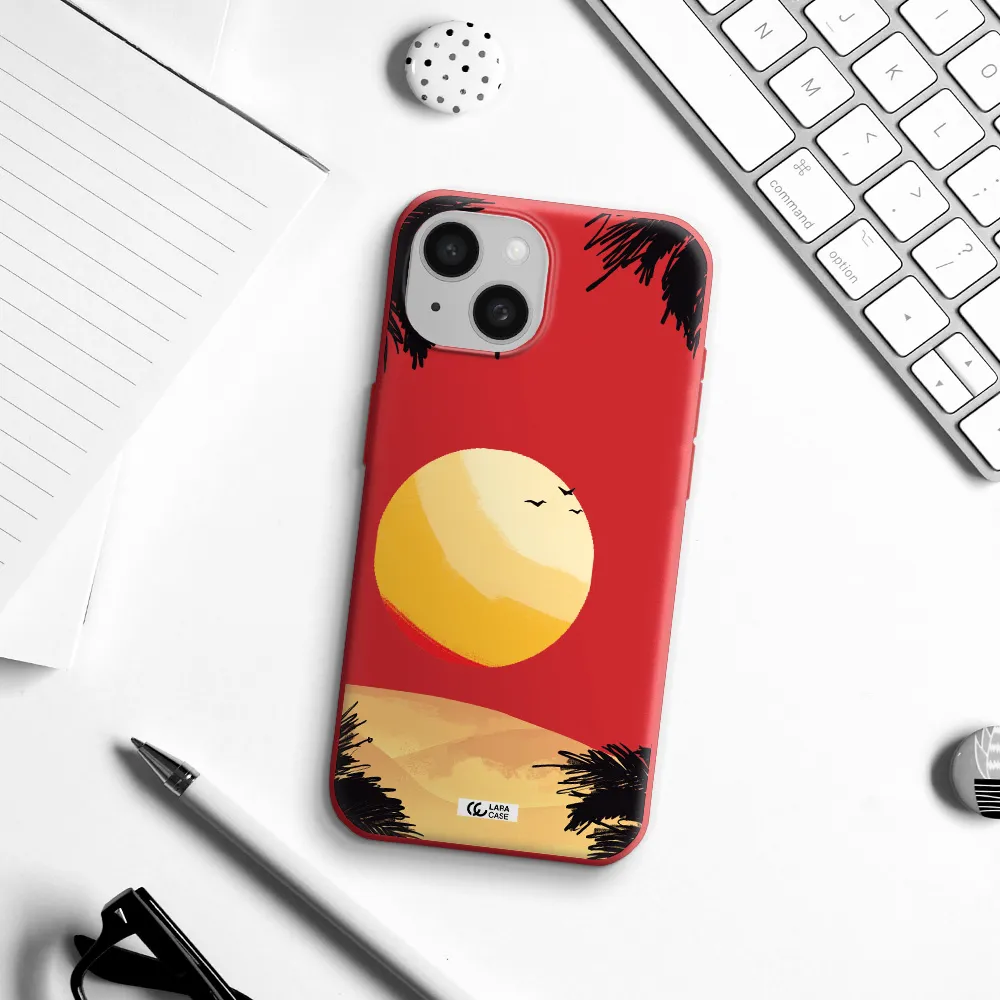 Sunset On The Beach Apple Iphone 15 Silicone Imperial Red Case