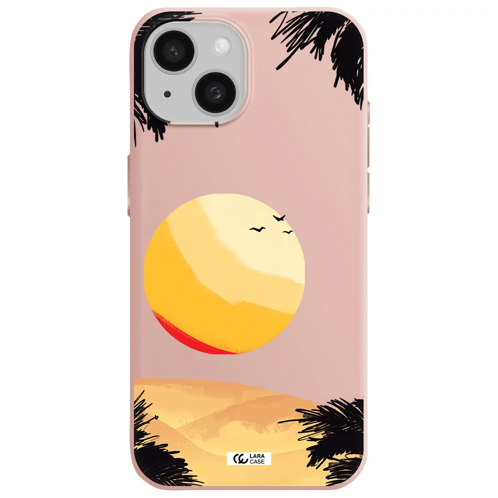 Sunset On The Beach Apple Iphone 15 Silicone Pastel Pink Case