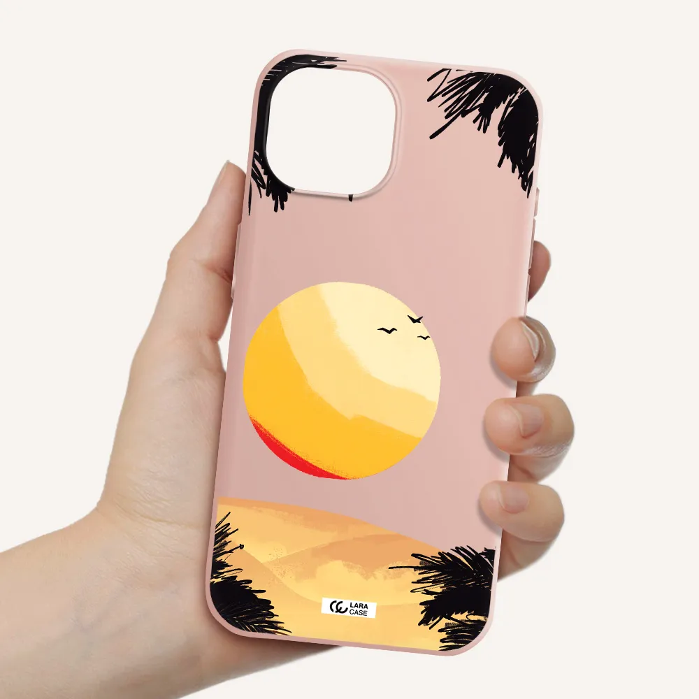 Sunset On The Beach Apple Iphone 15 Silicone Pastel Pink Case