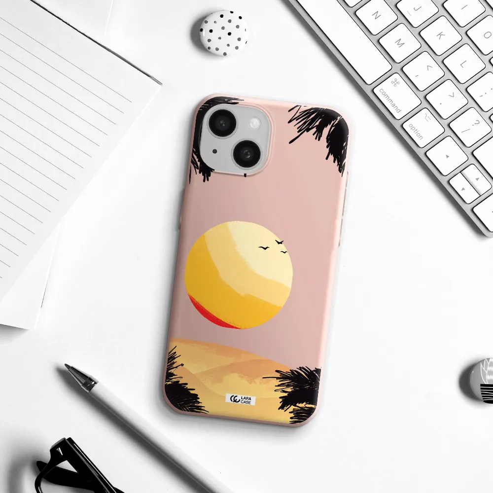 Sunset On The Beach Apple Iphone 15 Silicone Pastel Pink Case