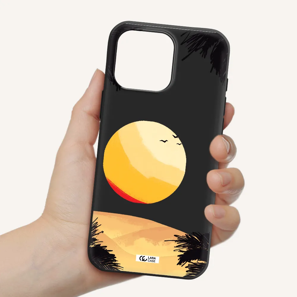 Sunset On The Beach Apple Iphone 16 Pro Max Silicone Black Case