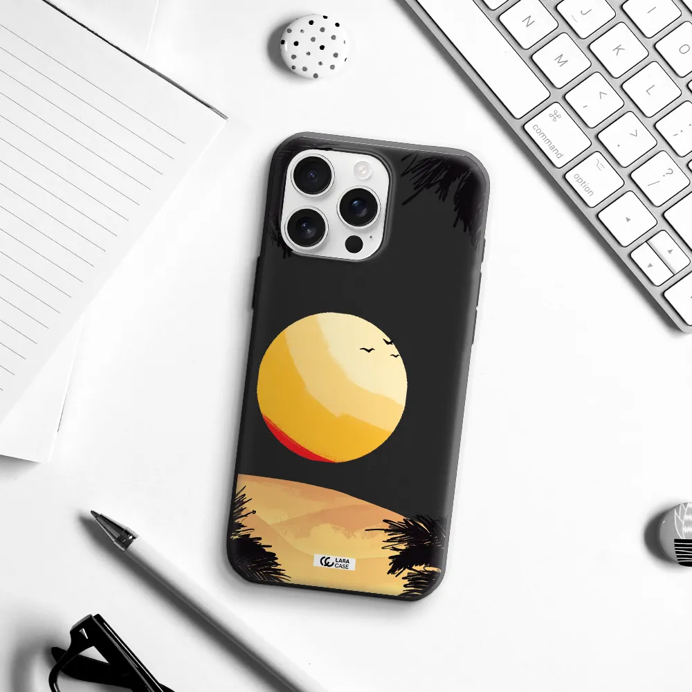 Sunset On The Beach Apple Iphone 16 Pro Max Silicone Black Case