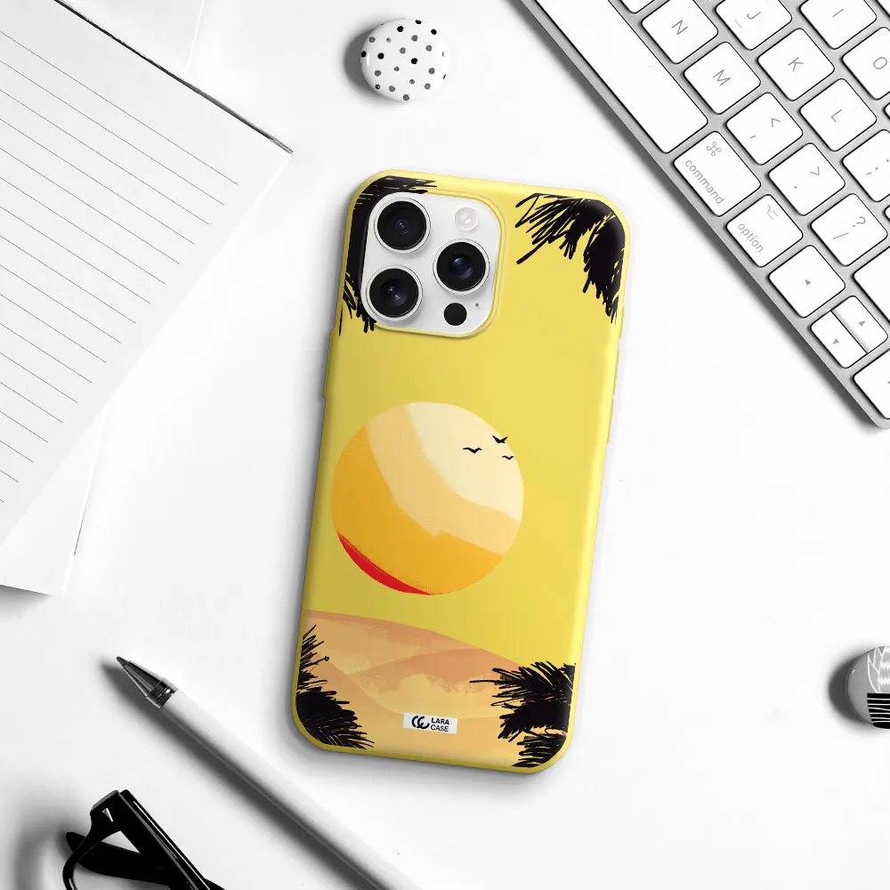 Sunset On The Beach Apple Iphone 16 Pro Max Silicone Canary Yellow Case