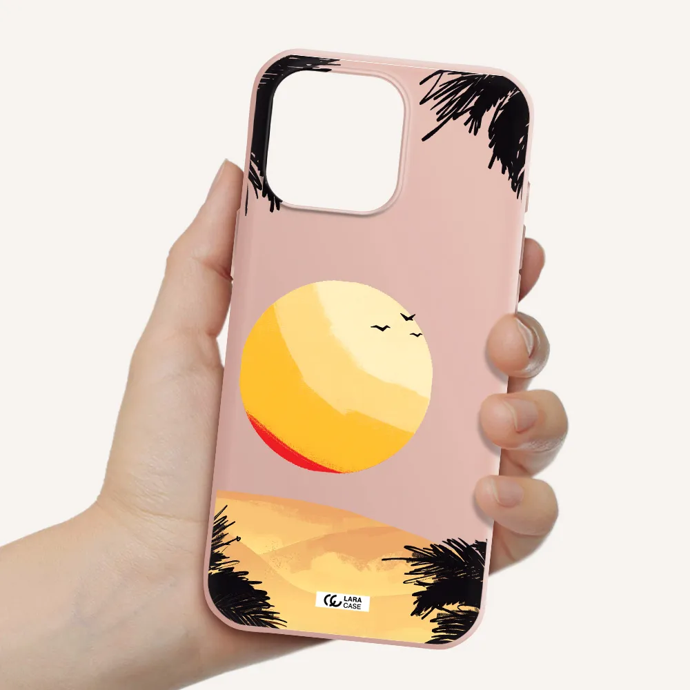 Sunset On The Beach Apple Iphone 16 Pro Max Silicone Pastel Pink Case