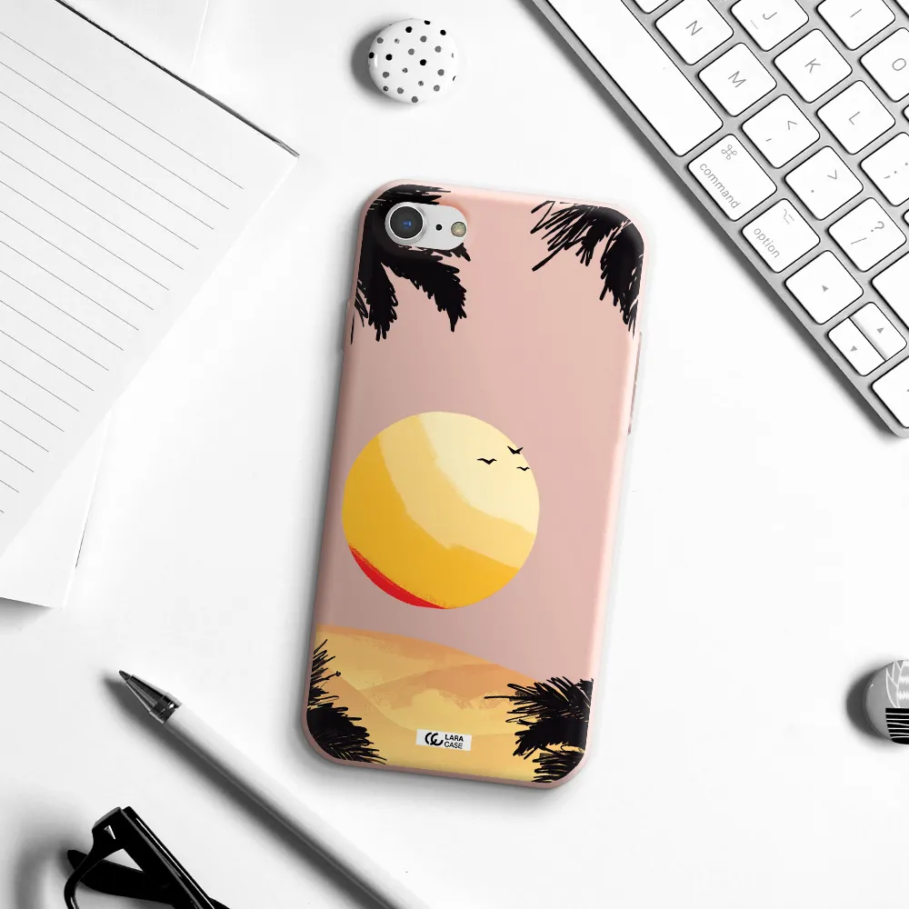 Sunset On The Beach Apple iPhone 7 Silicone pastel pink Case