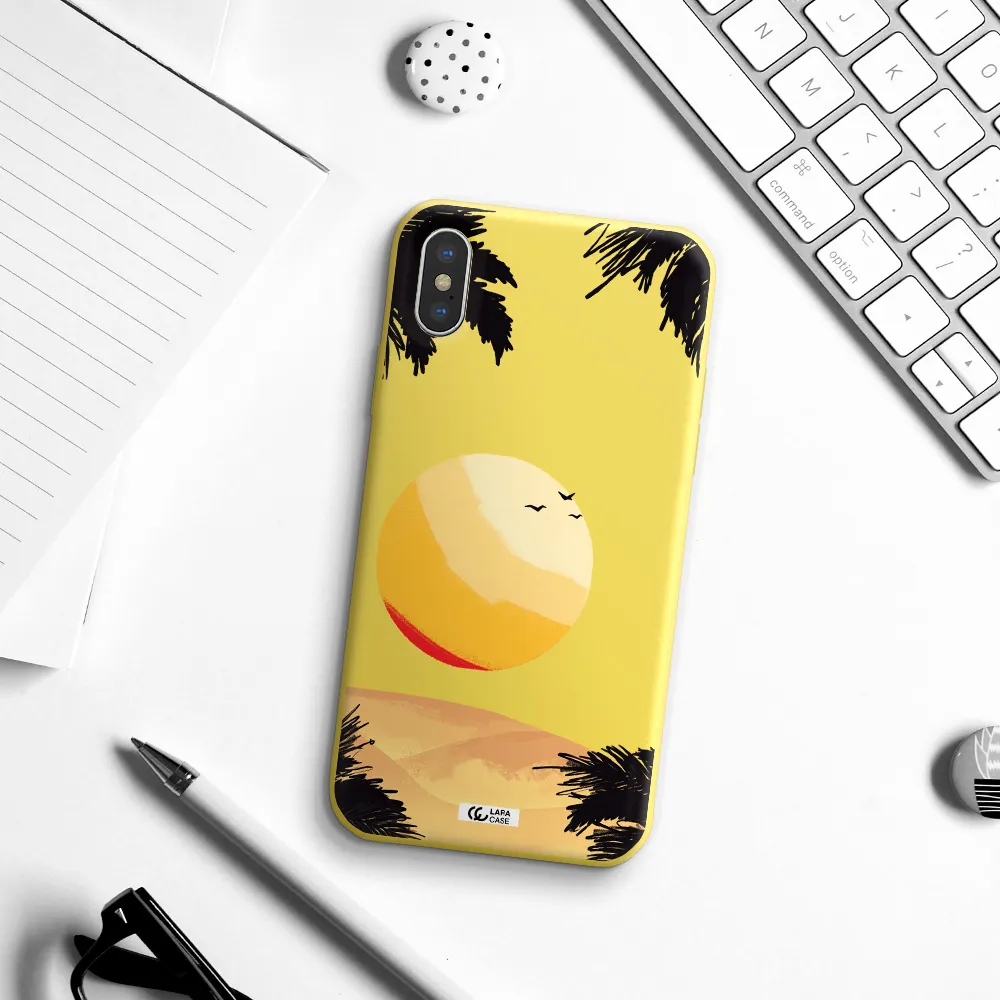 Sunset On The Beach Apple iPhone XS Silicone canary yellow Case