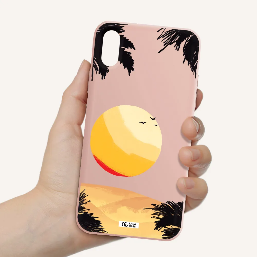 Sunset On The Beach Apple iPhone XS Silicone pastel pink Case