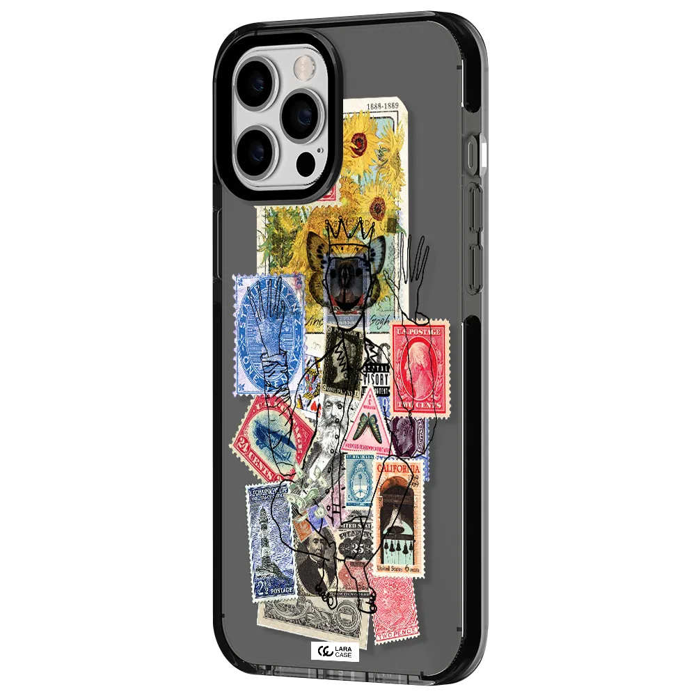 Stamp Collection Apple iPhone 12 pro max impact Smoke Black Case