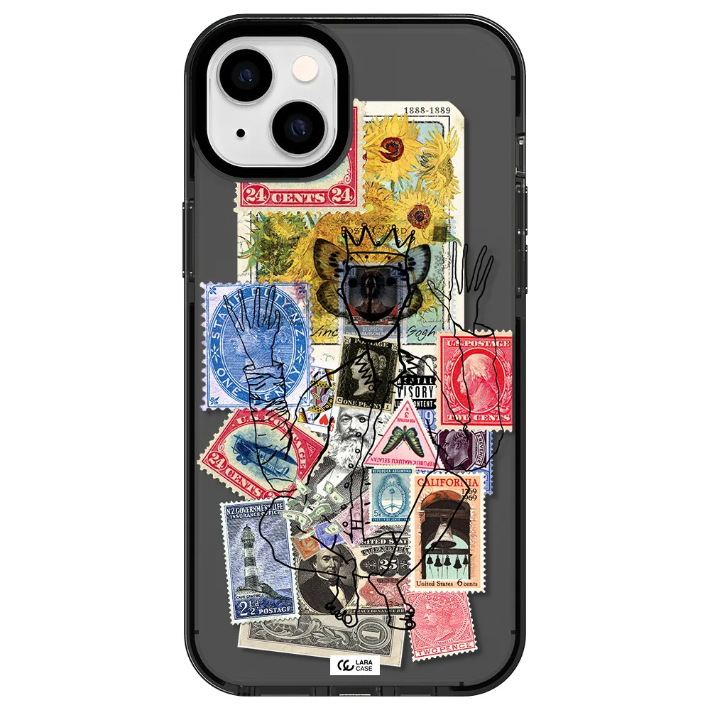 Stamp Collection Apple iPhone 14 plus impact Smoke Black Case